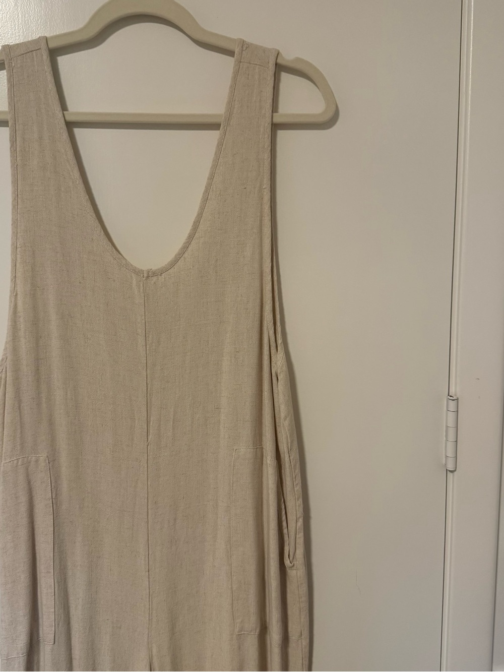 Neutral Cream Linen Sleeveless Jumper Dress